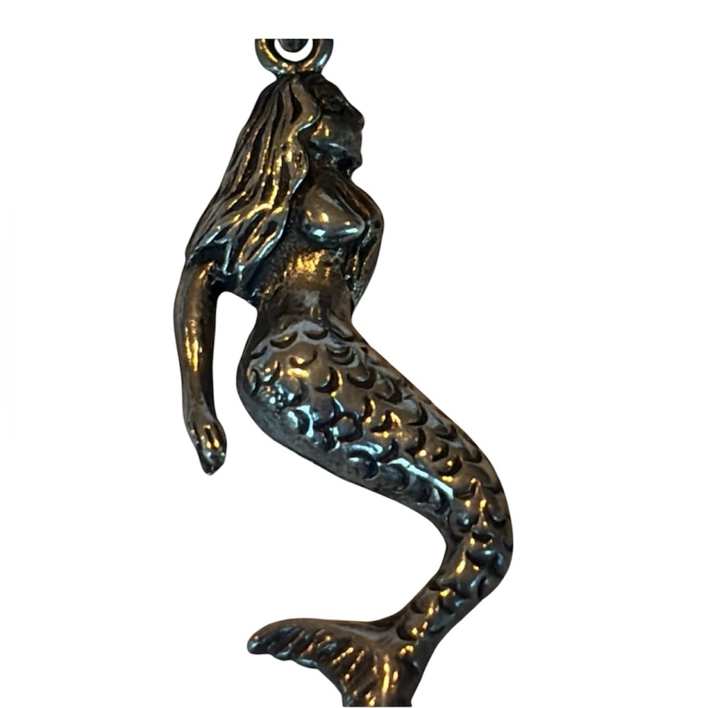 Mermaid “925 Italy” Stamped Necklace With Beaded Blue/Green Accents